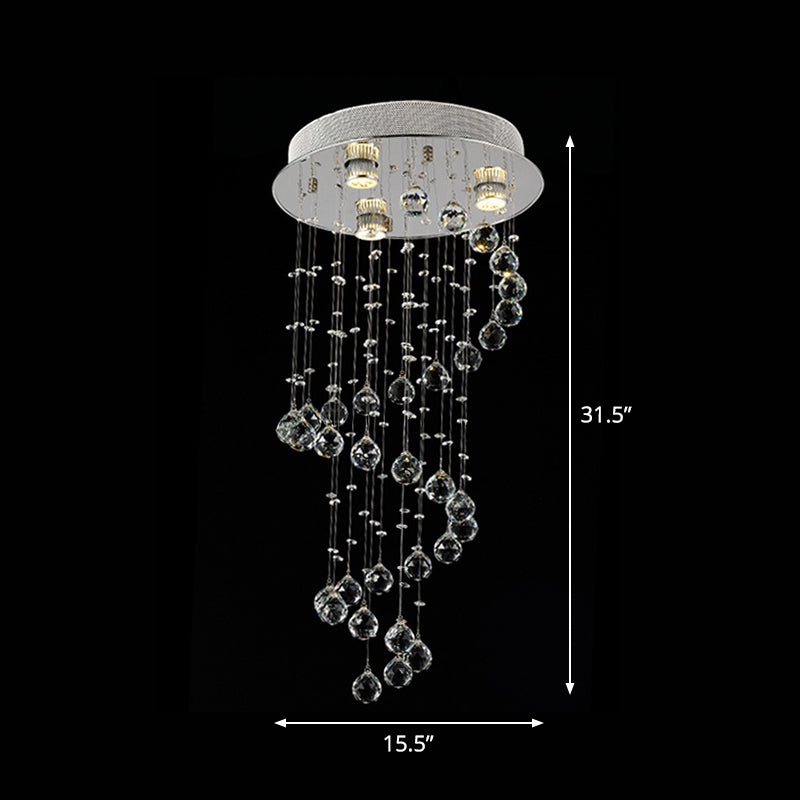 Modern Crystal Draping Ceiling Light With Stainless Steel Spiral Design - 1/3/5 Bulbs