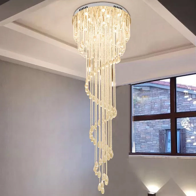 Modern Crystal Strand Stainless Steel Ceiling Flush Mount Light - Spiral Staircase Flushmount (4