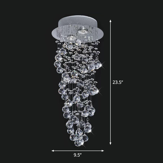Contemporary Dual-Spiral Crystal Flush Mount Ceiling Light In Stainless Steel – 2/6-Head Ideal