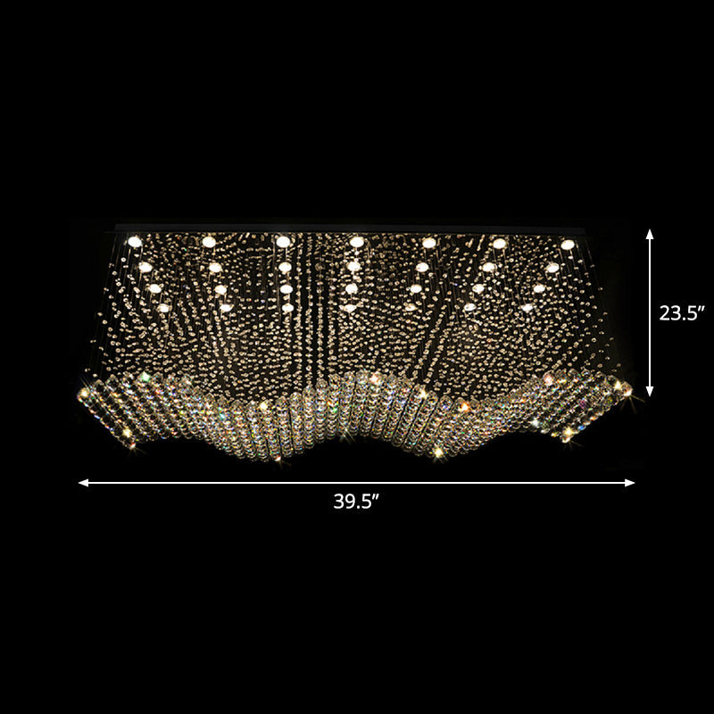 Opulent Crystal Wavy Ceiling Light - Modernist Flush Mounted Lamp In Stainless Steel 28-Light For