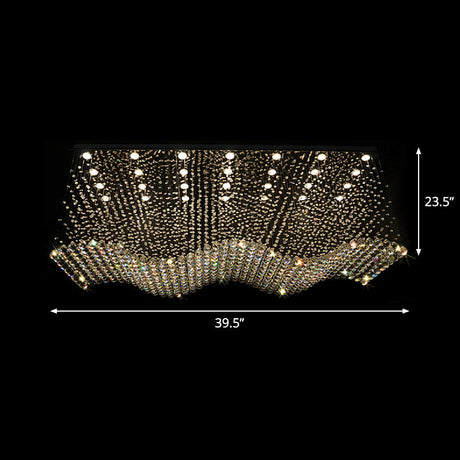 Opulent Crystal Wavy Ceiling Light - Modernist Flush Mounted Lamp In Stainless Steel 28-Light For