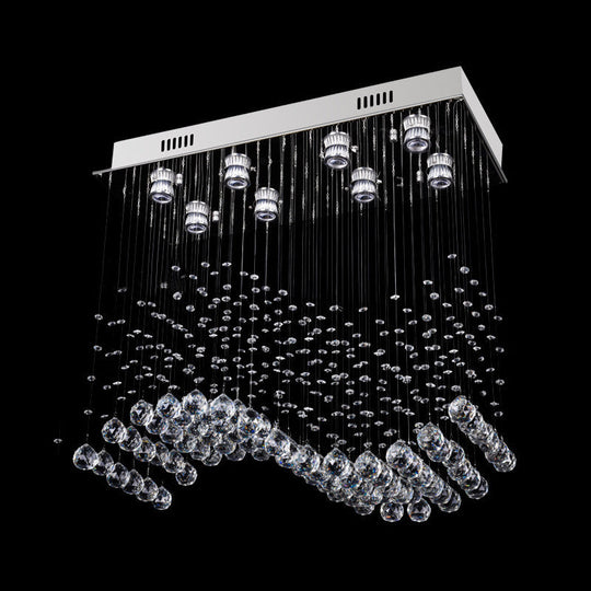 Modern Crystal Wavy Dining Room Ceiling Lamp - Flush Mount Stainless Steel Lighting Fixture (8