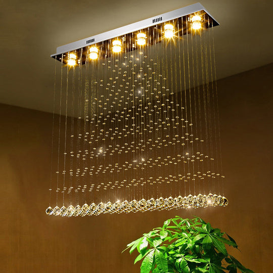 Contemporary Stainless Steel Crystal Flush Mount Ceiling Lamp - 6-Bulb Triangular Flushmount Light