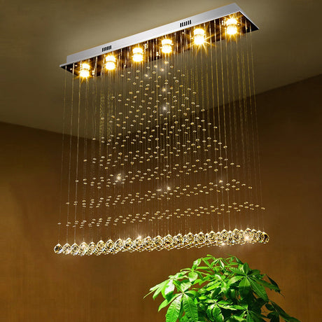 Contemporary Stainless Steel Crystal Flush Mount Ceiling Lamp - 6-Bulb Triangular Flushmount Light