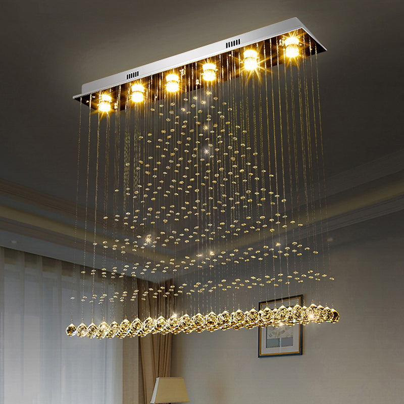 Contemporary Stainless Steel Crystal Flush Mount Ceiling Lamp - 6-Bulb Triangular Flushmount Light