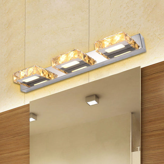 Modern Stainless Steel Crystal Vanity Sconce - 3/4 Light Beveled Design For Round/Square Bathroom