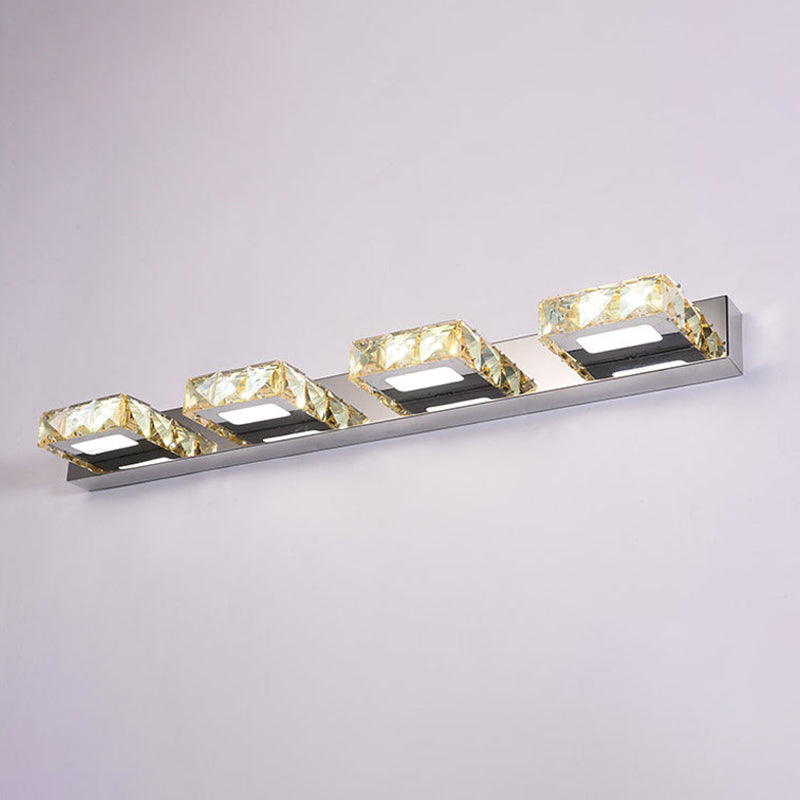 Modern Stainless Steel Crystal Vanity Sconce - 3/4 Light Beveled Design For Round/Square Bathroom