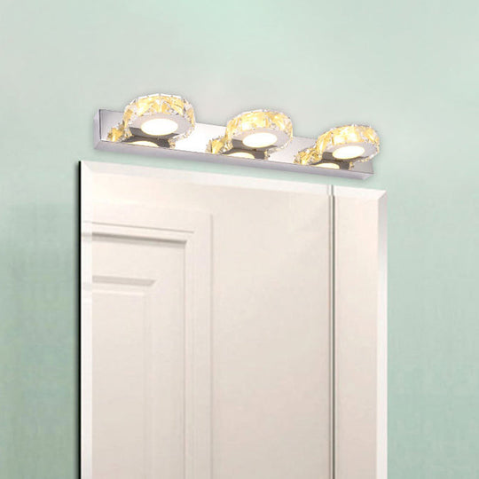 Modern Stainless Steel Crystal Vanity Sconce - 3/4 Light Beveled Design For Round/Square Bathroom