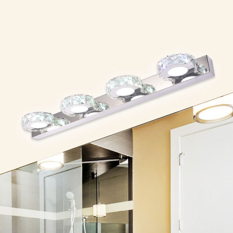 Modern Stainless Steel Crystal Vanity Sconce - 3/4 Light Beveled Design For Round/Square Bathroom