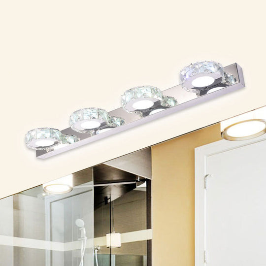 Modern Stainless Steel Crystal Vanity Sconce - 3/4 Light Beveled Design For Round/Square Bathroom