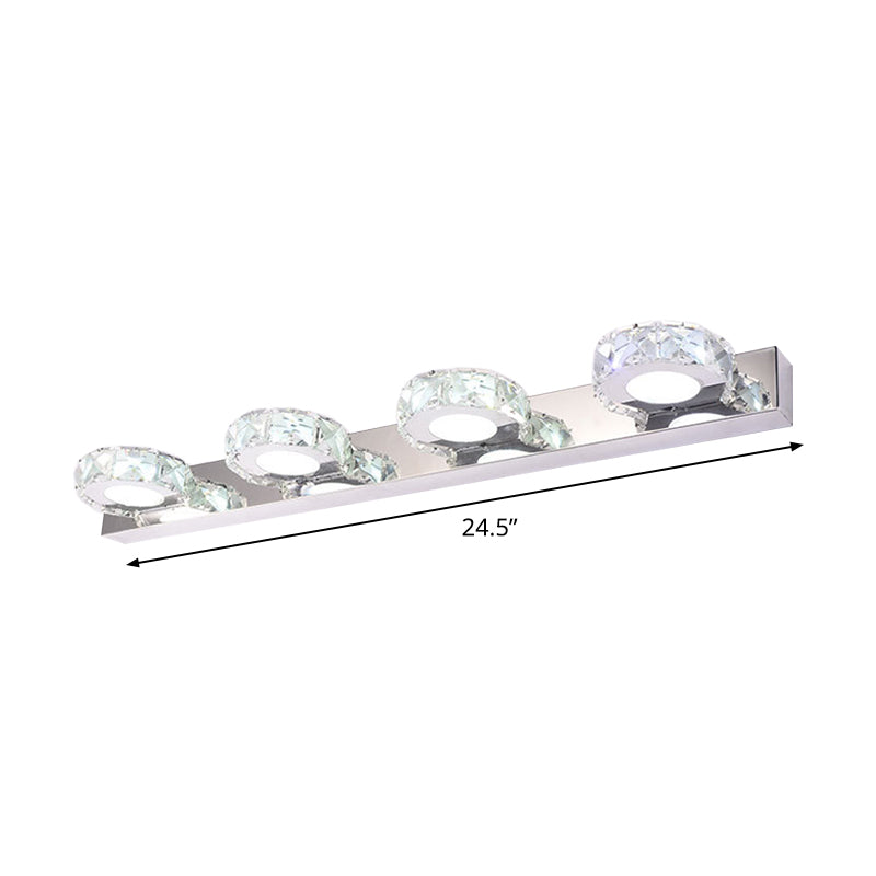 Modern Stainless Steel Crystal Vanity Sconce - 3/4 Light Beveled Design For Round/Square Bathroom