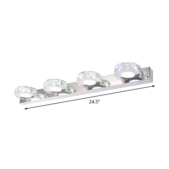 Modern Stainless Steel Crystal Vanity Sconce - 3/4 Light Beveled Design For Round/Square Bathroom