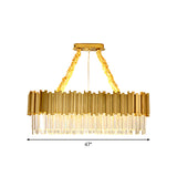 Contemporary Led Chandelier With Tri-Sided Crystal Rods Gold Finish For Dining Room 19.5/23.5/47