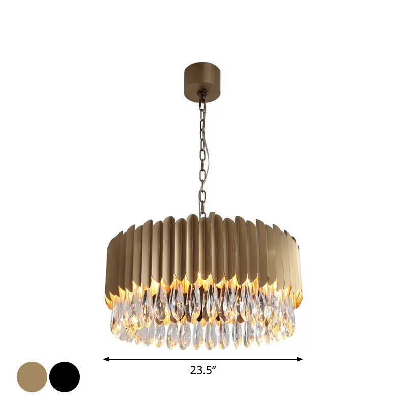 Minimalist Metal Drum Suspension Lamp With Led Pendant Chandelier - 23.5’ X 31.5’ Black/Gold