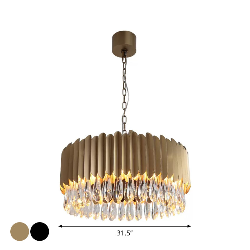 Minimalist Metal Drum Suspension Lamp With Led Pendant Chandelier - 23.5’ X 31.5’ Black/Gold
