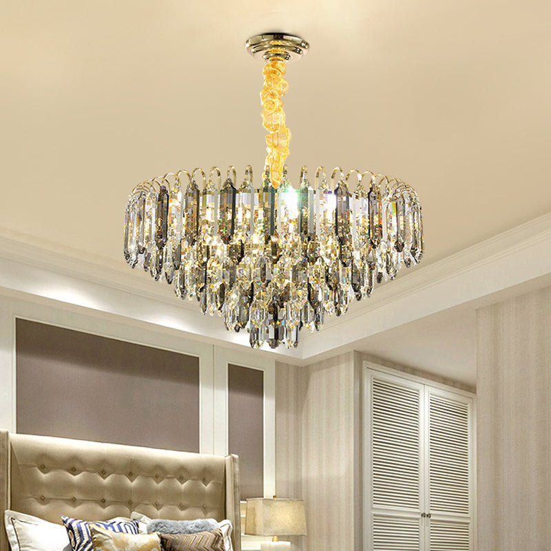Modern 6/9/16-Bulb Clear Crystal Silver Chandelier Ceiling Light For Bedroom