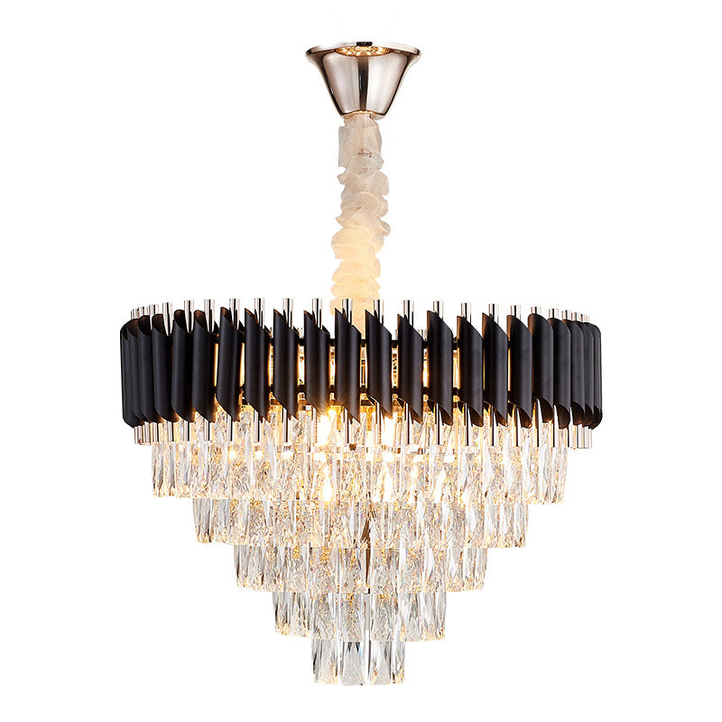 Modern Black K9 Crystal Prism Cone Chandelier Pendant - 10/13/33 Lights Living Room Down Lighting