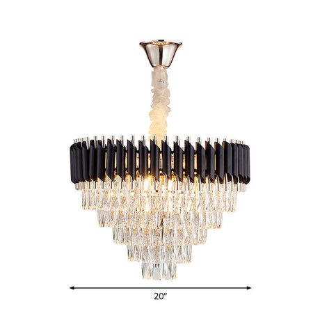 Modern Black K9 Crystal Prism Cone Chandelier Pendant - 10/13/33 Lights Living Room Down Lighting