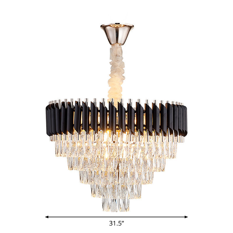 Modern Black K9 Crystal Prism Cone Chandelier Pendant - 10/13/33 Lights Living Room Down Lighting