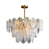 Scalloped Glass Chandelier With 2-4 Tiers And Modern Gold Suspension - Available In 6-16 Bulbs For