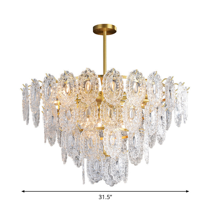 Scalloped Glass Chandelier - Modern Gold Pendant Light With 2/3/4 Tiers & 6/12/16 Bulbs For Dining