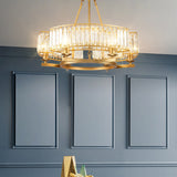 Modern Gold Circle Chandelier Pendant Light With Clear Crystal Prisms - 6/8/10 Bulb Dining Room