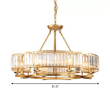 Modern Gold Circle Chandelier Pendant Light With Clear Crystal Prisms - 6/8/10 Bulb Dining Room