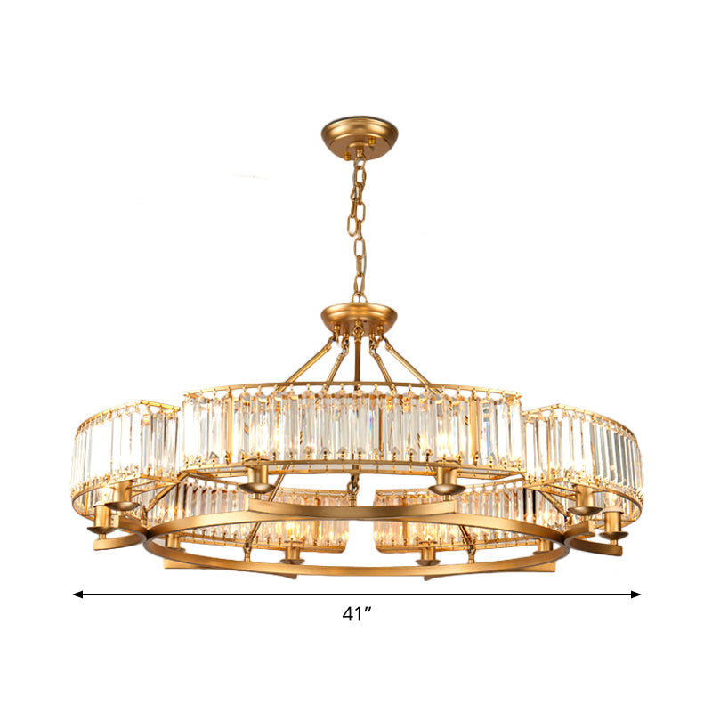 Modern Gold Circle Chandelier Pendant Light With Clear Crystal Prisms - 6/8/10 Bulb Dining Room