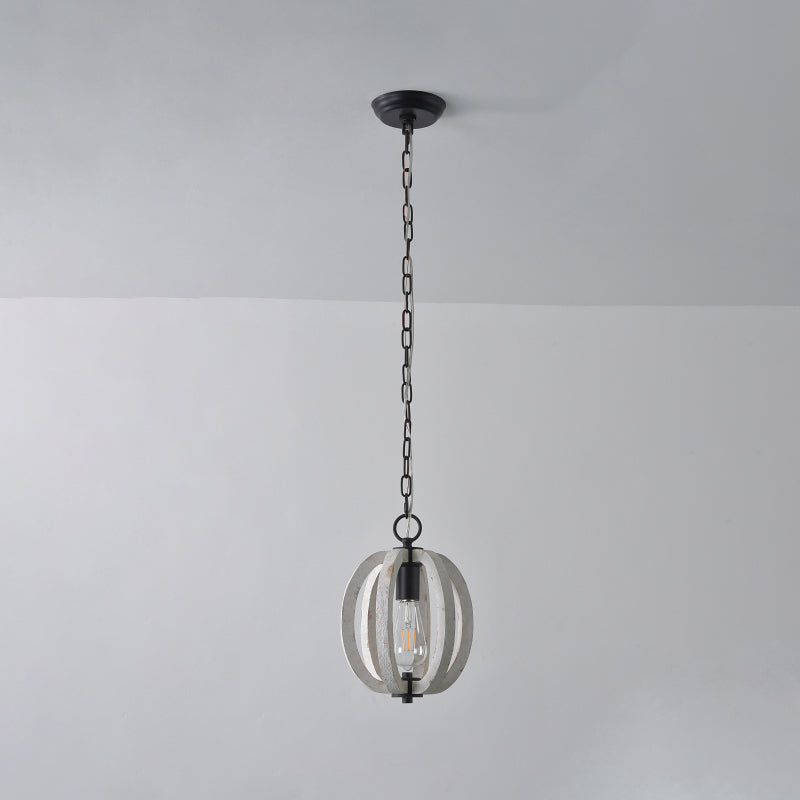 Traditional Wood Geometric Cage Pendant Light For Living Room