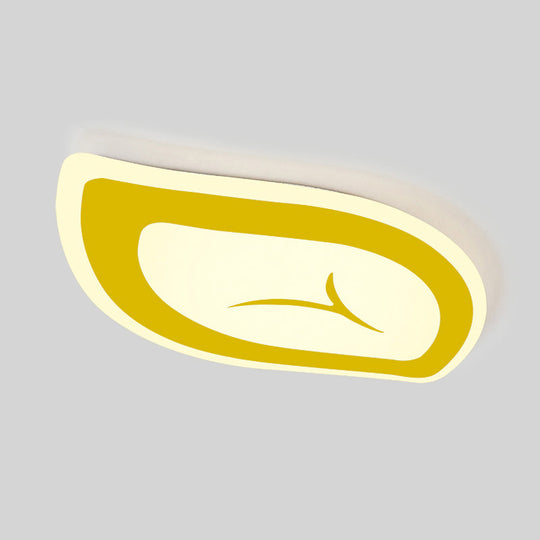 Macaron Nursing Room Led Ceiling Light Fixture - Flush Mount Acrylic Leaf Design Yellow