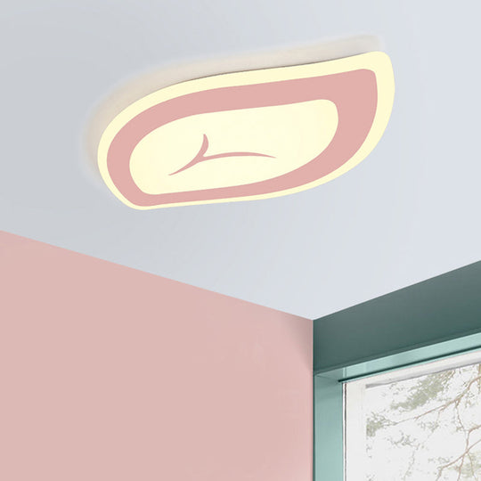 Macaron Nursing Room Led Ceiling Light Fixture - Flush Mount Acrylic Leaf Design Pink