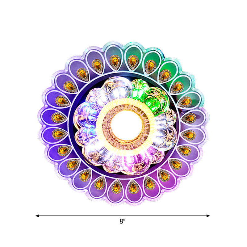 Crystal Led Flushmount Ceiling Light With Peacock Tail Edge - Elegant & Simplistic