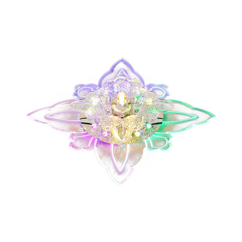 Contemporary Led Flush Light Fixture With Clear Faceted Crystal Shade For Foyer Ceiling