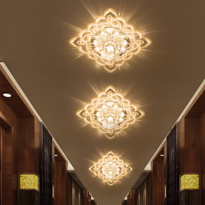 Crystal Flush Mount Led Lamp For Corridor - Elegant Ceiling Light