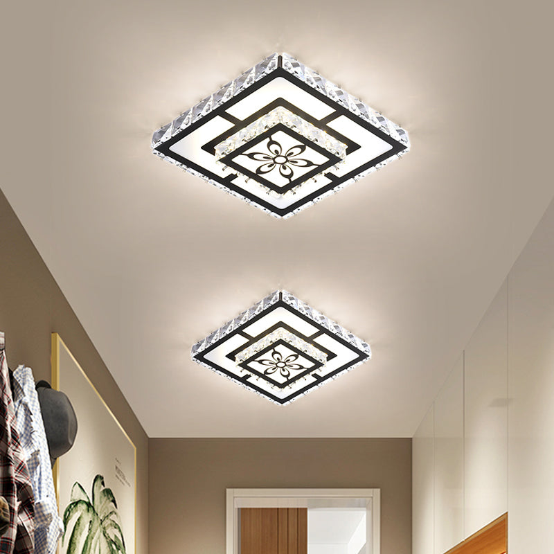 Minimalist Led Crystal Flush Mount Ceiling Lamp With Acrylic Geometry And Floral Pattern