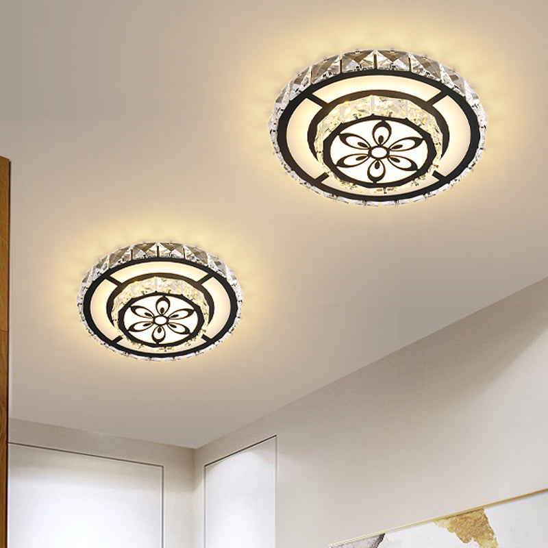 Minimalist Led Crystal Flush Mount Ceiling Lamp With Acrylic Geometry And Floral Pattern Black /