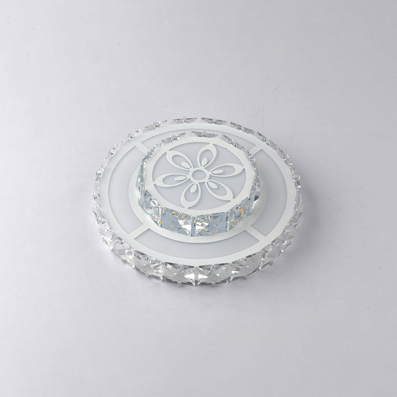 Minimalist Led Crystal Flush Mount Ceiling Lamp With Acrylic Geometry And Floral Pattern