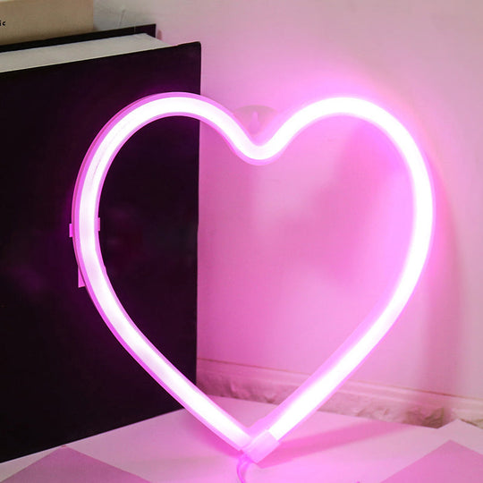 Cartoon Style Heart Shaped Led Night Lamp - White Wall Nightstand Lighting With Usb Plug-In Cord /