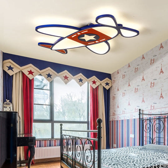 Cartoon Propeller Ceiling Lamp With Led Star Acrylic Flush Light In Blue&White For Baby Room Blue /