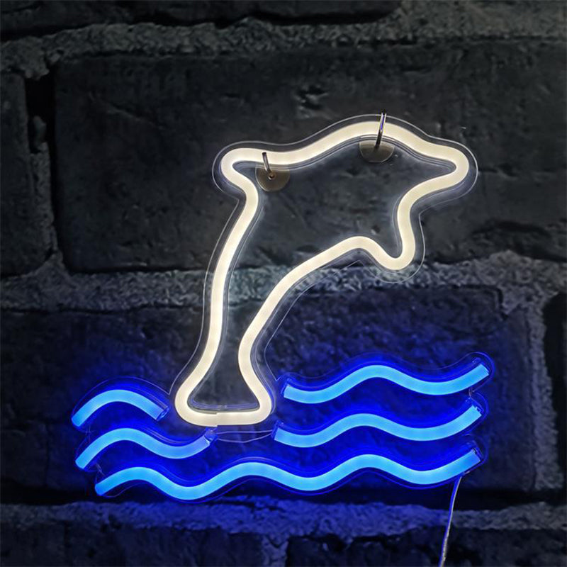 Dolphin Cartoon Night Lamp - Plastic Wall Lighting For Childrens Bedroom In White