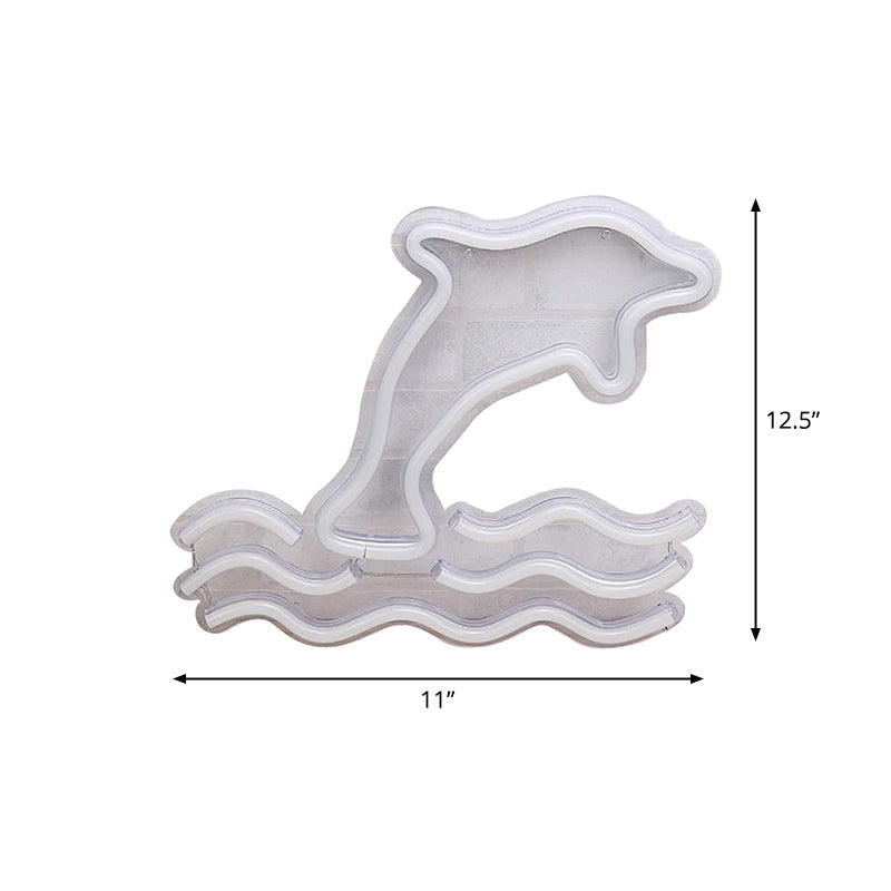 Dolphin Cartoon Night Lamp - Plastic Wall Lighting For Childrens Bedroom In White