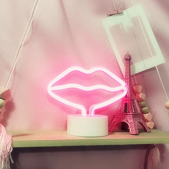 Simplicity White Lip Plastic Led Night Light For Childrens Room Pink