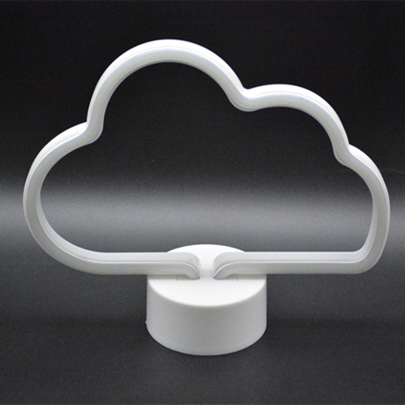 Cloud-Shaped Led Nightstand Lamp - Battery Operated White Plastic Construction
