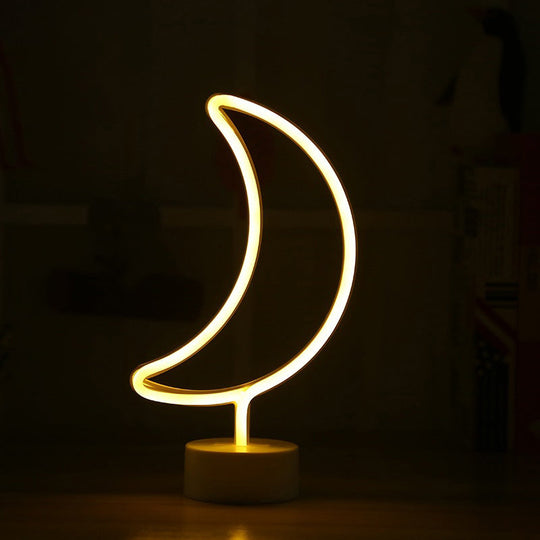 Contemporary Moon Shaped Led Table Lamp Battery Operated Plastic Night Light (White) White / Warm