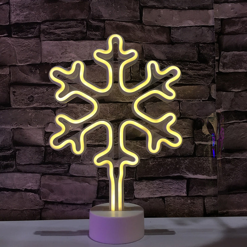 Mini Snowflake Led Nightstand Lamp - Modern Style White Battery-Powered