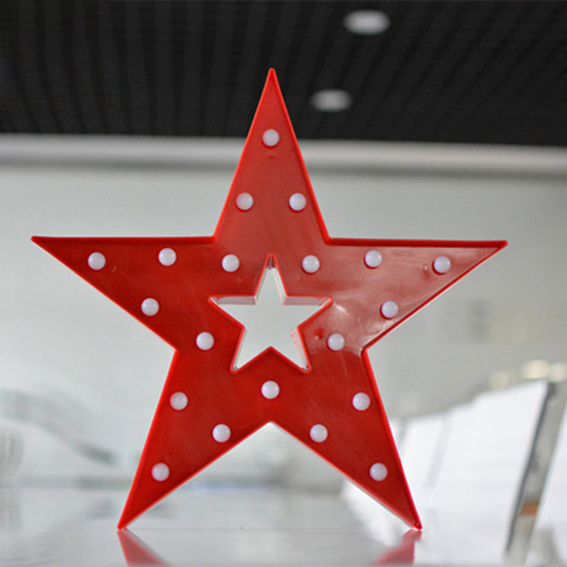 Pentastar Night Stand Lamp: Plastic Led Bedroom Lighting With Stylish Hollow-Out Design Red