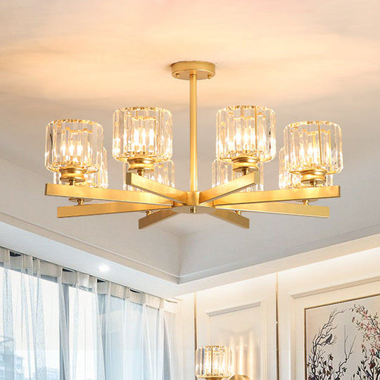 Modern Gold Crystal Chandelier Pendant Light - 3/6/10 Heads Cylindrical Design
