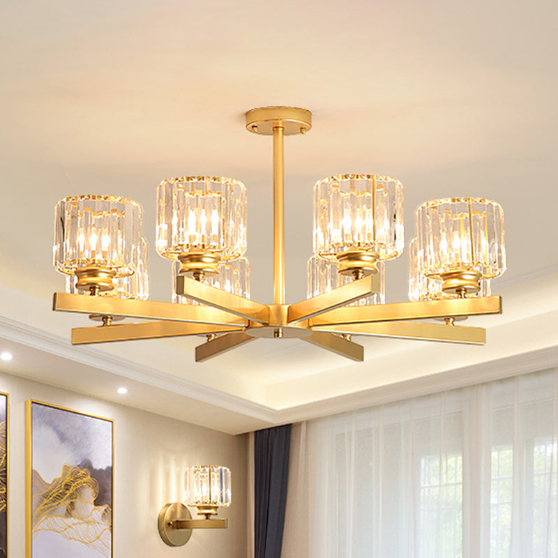 Modern Gold Crystal Pendant Chandelier Light - 3/6/10 Heads Cylindrical Design
