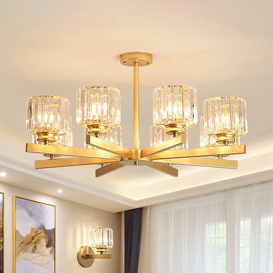Modern Gold Crystal Chandelier Pendant Light - 3/6/10 Heads Cylindrical Design