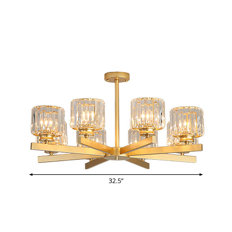 Modern Gold Crystal Pendant Chandelier Light - 3/6/10 Heads Cylindrical Design